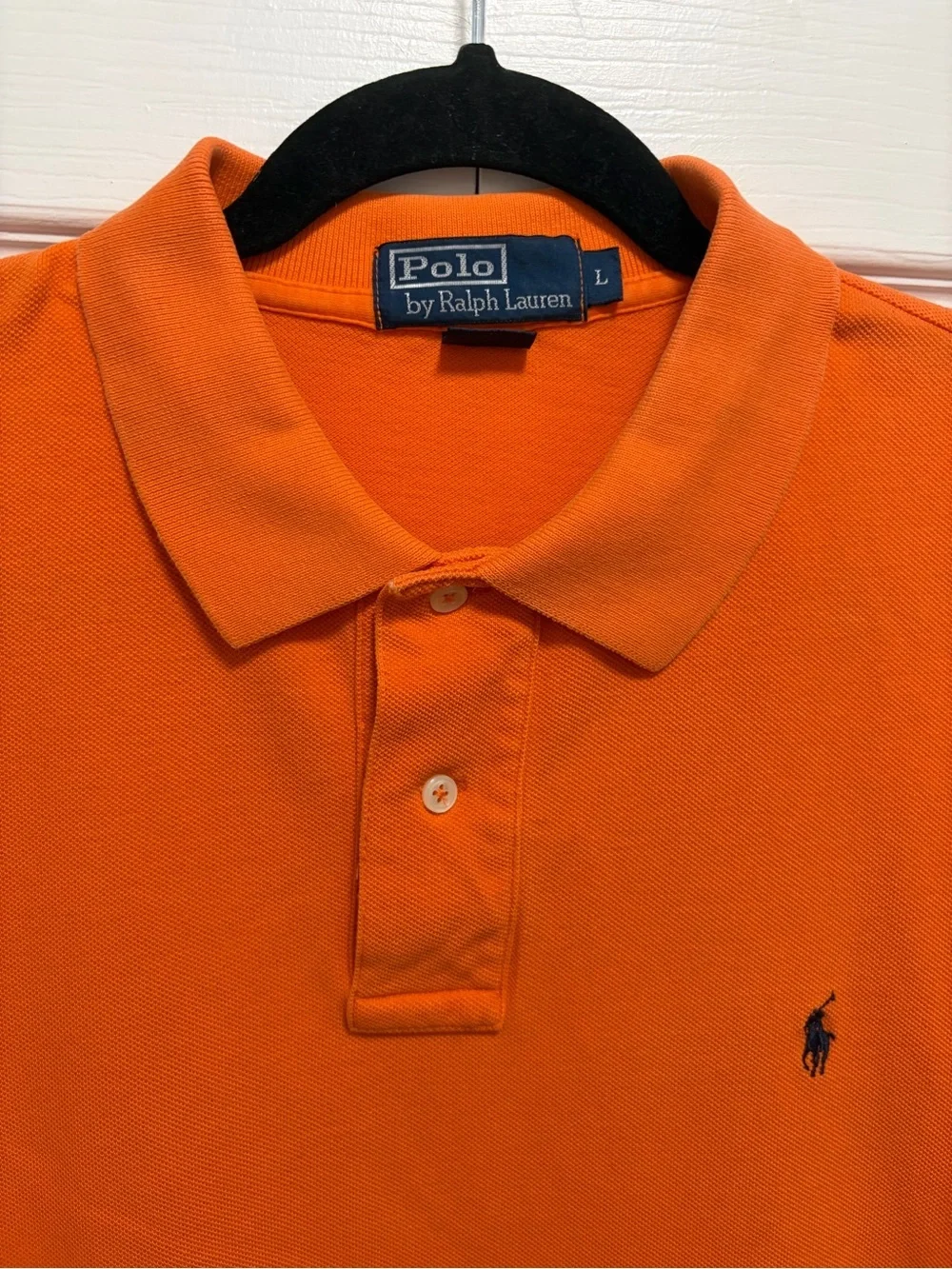 Ralph Lauren Orange Short-Sleeve Polo with Navy Pony vintage 90s preppy faded